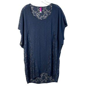 Victoria's Secret Lace Cover-Up Top Black Short Sleeves Tunic Length Burnout M/L